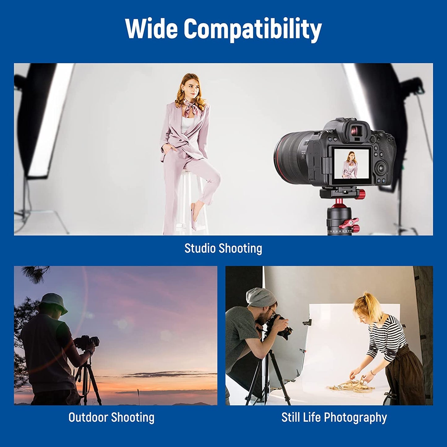 Cap trepied cu bila rotativ la 360° cu placa de eliberare rapida, din aluminiu, surub 1/4 inch si filet 3/8 inch, sarcina maxima 5 kg, pentru camera foto DSLR, NEEWER GM28