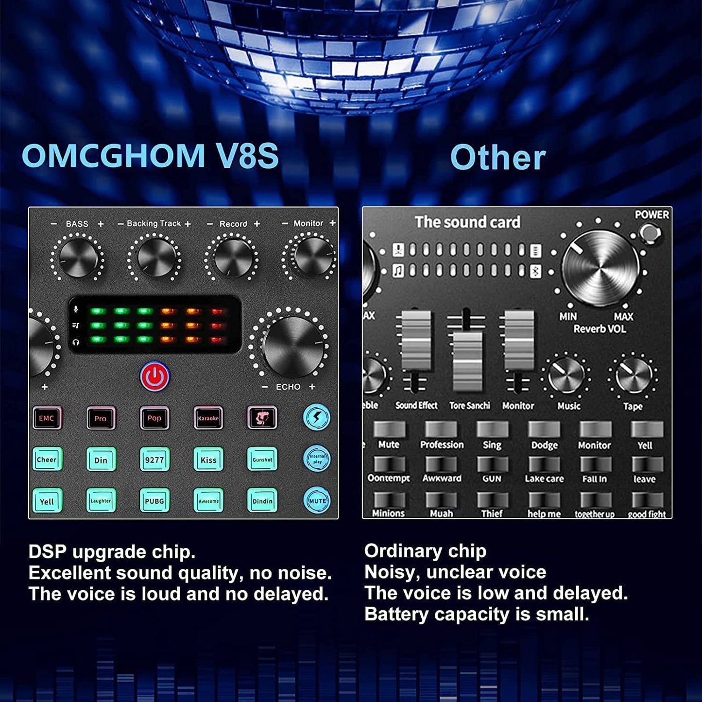 Placa de sunet multifunctionala V8, Bluetooth, mixer cu 10 efecte sonore, plug and play, reducere a zgomotului cu chip DSP dual, schimbare voce, pentru streaming live, podcast, smartphone, PC