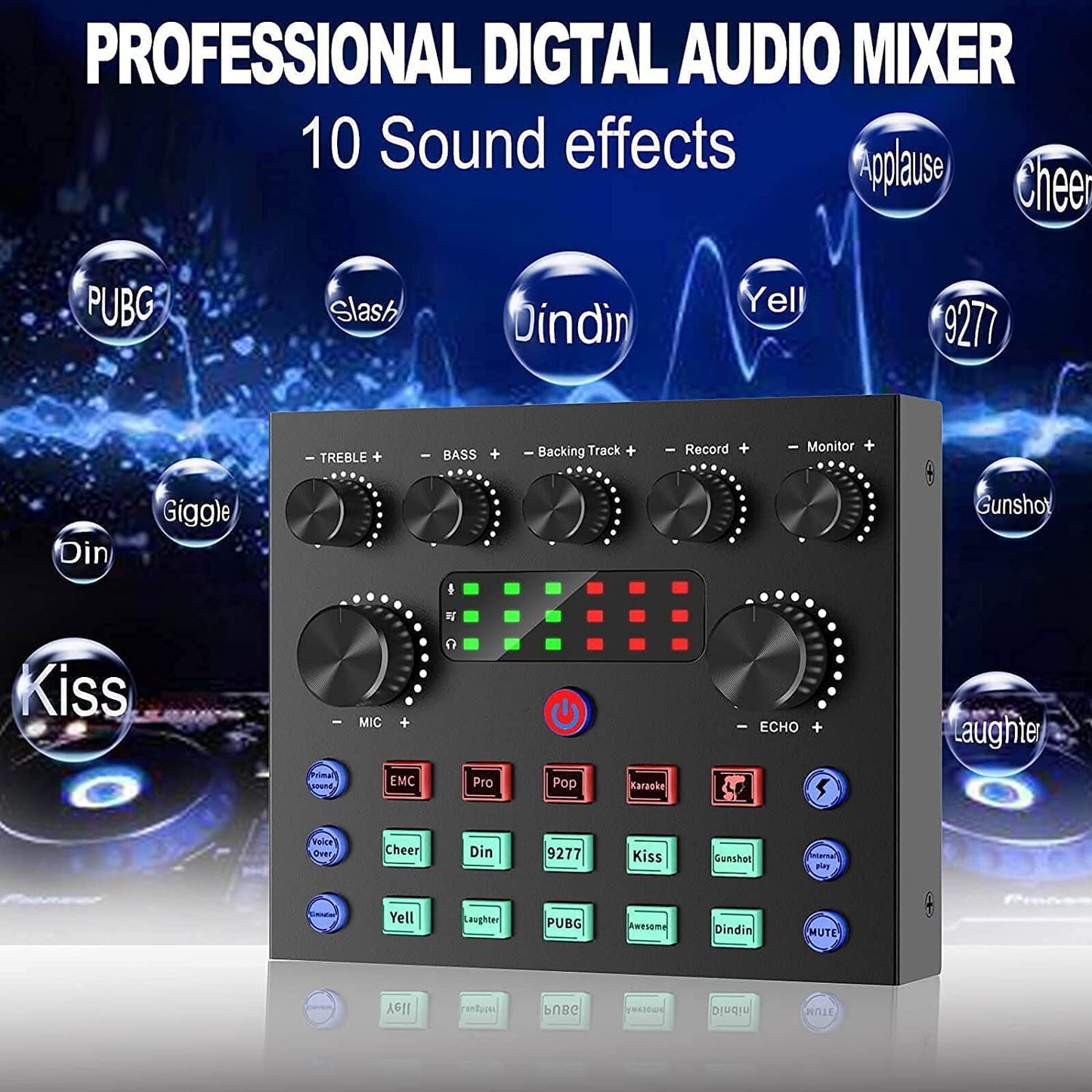 Placa de sunet multifunctionala V8, Bluetooth, mixer cu 10 efecte sonore, plug and play, reducere a zgomotului cu chip DSP dual, schimbare voce, pentru streaming live, podcast, smartphone, PC