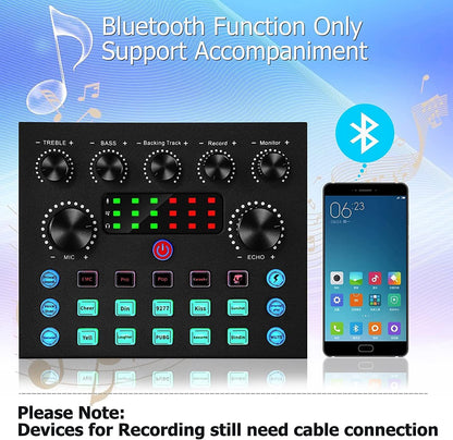 Placa de sunet multifunctionala V8, Bluetooth, mixer cu 10 efecte sonore, plug and play, reducere a zgomotului cu chip DSP dual, schimbare voce, pentru streaming live, podcast, smartphone, PC