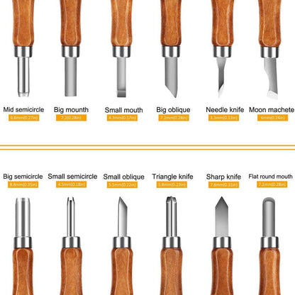 Set 12 dalti pentru sculptura, tamplarie, gravura, pentru lemn, ceara, argila, cu husa, piatra de ascutit si manusi de protectie