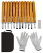 Set 12 dalti pentru sculptura, tamplarie, gravura, pentru lemn, ceara, argila, cu husa, piatra de ascutit si manusi de protectie