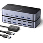 Switch KVM DP, Adaptor Hub pentru 2 computere si 2 monitoare, DisplayPort 8K60Hz, 4 porturi USB 3.0 5Gbps, USB-C, Buton Desktop Control, compatibil Windows/Linux/macOS