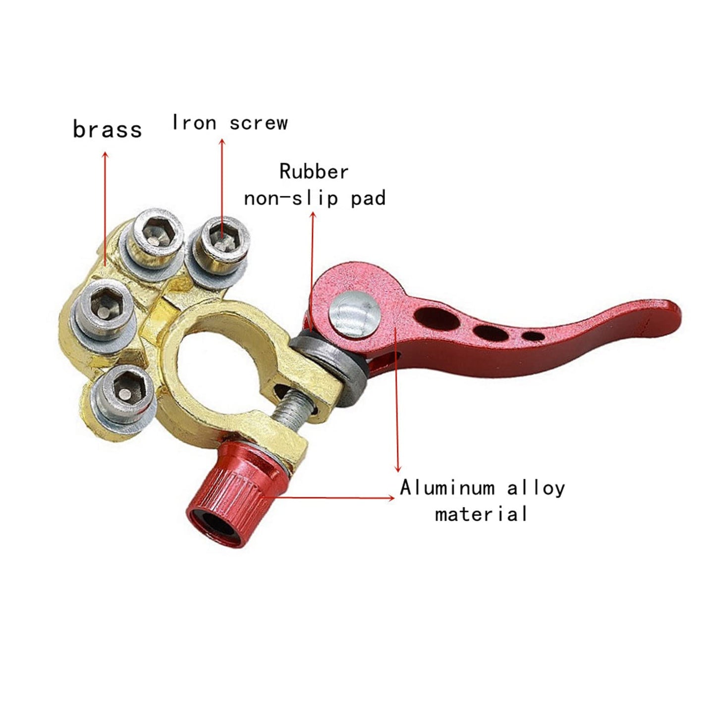 Set borne baterie auto cu 4 terminale si cleme eliberare rapida, tub termoconectabil, terminal conductori tip inelar, 2 saibe anticoroziune si perie curatare