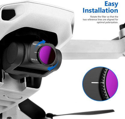 Set 5 filtre ND polarizate compatibile cu DJI Mavic Mini/Mini 2/Mini SE, incluzand ND4PL ND8PL ND16PL ND32PL ND64PL, profesional, cu laveta si cutie de depozitare, Neewer