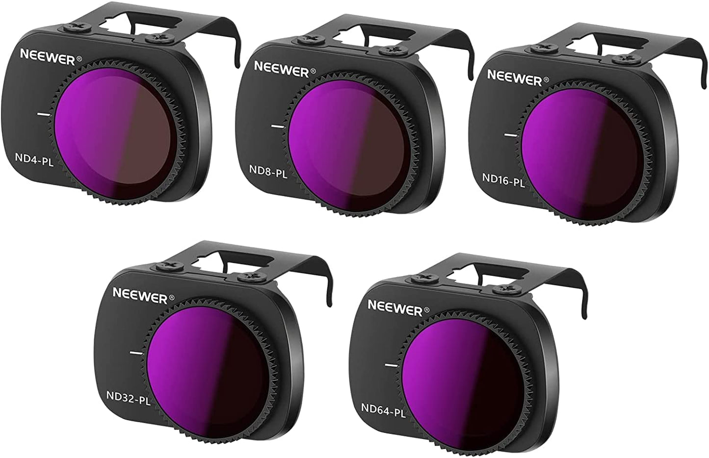 Set 5 filtre ND polarizate compatibile cu DJI Mavic Mini/Mini 2/Mini SE, incluzand ND4PL ND8PL ND16PL ND32PL ND64PL, profesional, cu laveta si cutie de depozitare, Neewer