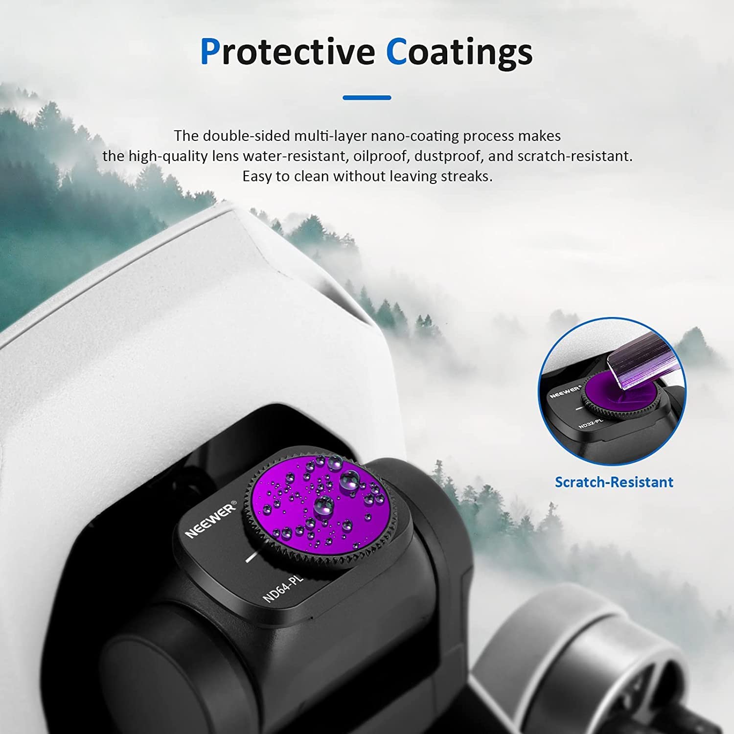 Set 5 filtre ND polarizate compatibile cu DJI Mavic Mini/Mini 2/Mini SE, incluzand ND4PL ND8PL ND16PL ND32PL ND64PL, profesional, cu laveta si cutie de depozitare, Neewer