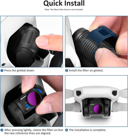 Set 5 filtre ND polarizate compatibile cu DJI Mavic Mini/Mini 2/Mini SE, incluzand ND4PL ND8PL ND16PL ND32PL ND64PL, profesional, cu laveta si cutie de depozitare, Neewer