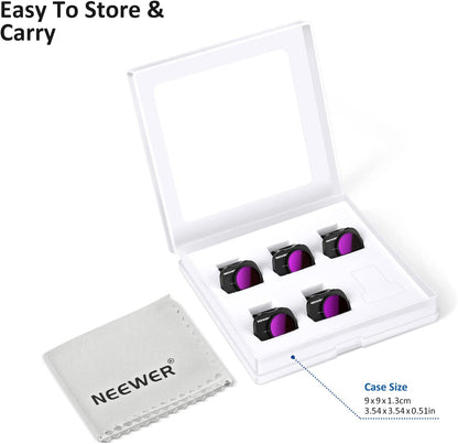 Set 5 filtre ND polarizate compatibile cu DJI Mavic Mini/Mini 2/Mini SE, incluzand ND4PL ND8PL ND16PL ND32PL ND64PL, profesional, cu laveta si cutie de depozitare, Neewer