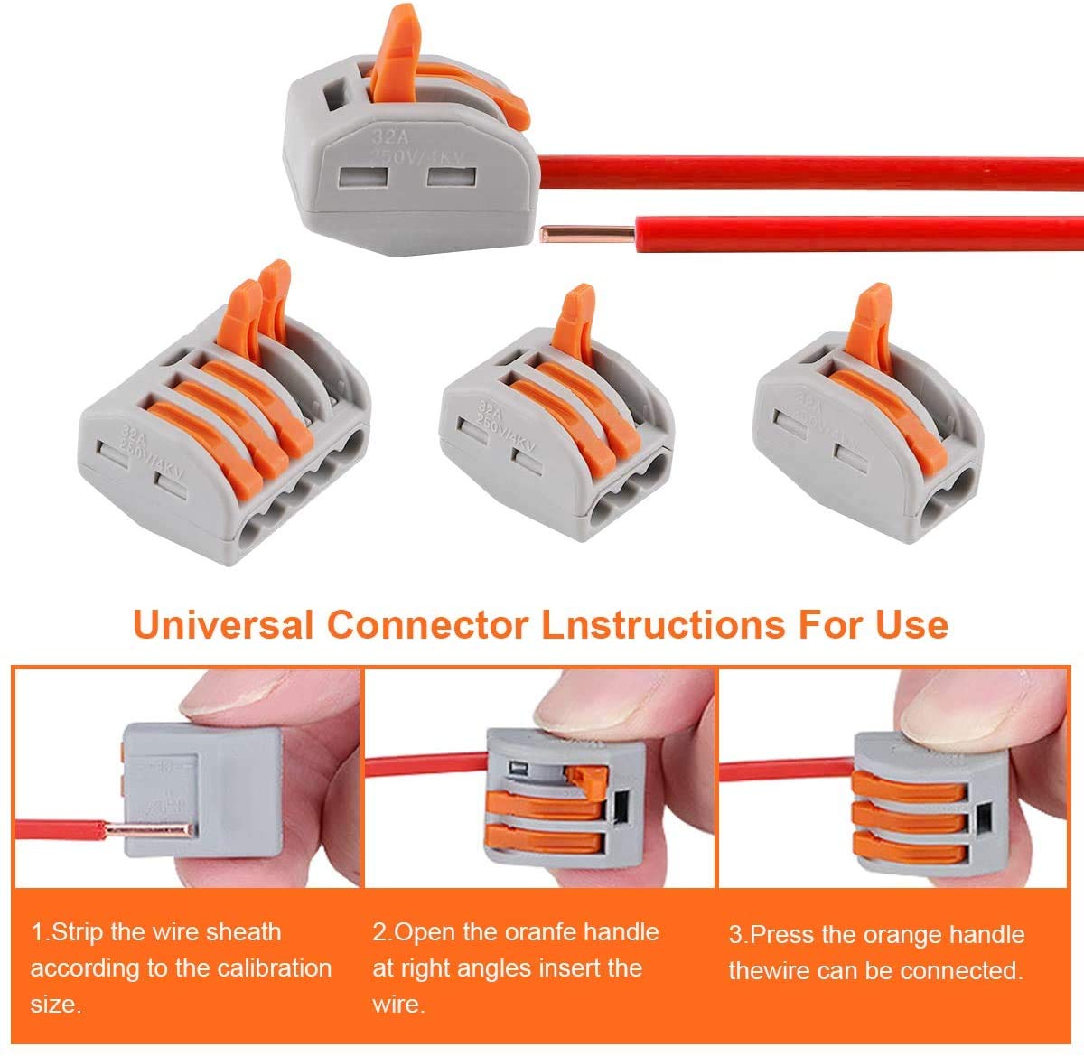 Set 60 conectori doza pentru conductori electrici, cleme cablu cu 20 piese cu 2 pini, 30 piese cu 3 pini, 10 piese cu 5 pini, conectare rapida prin clema