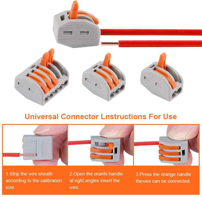 Set 60 conectori doza pentru conductori electrici, cleme cablu cu 20 piese cu 2 pini, 30 piese cu 3 pini, 10 piese cu 5 pini, conectare rapida prin clema
