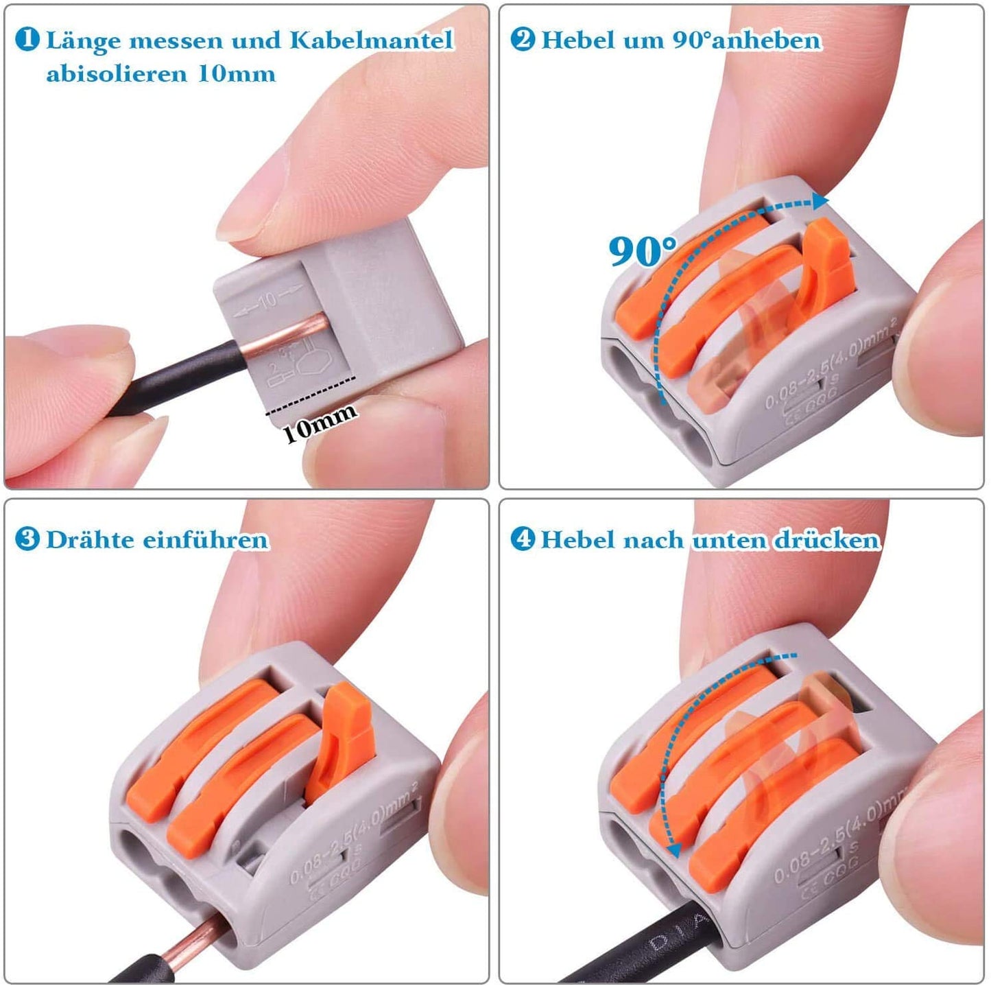 Set 60 conectori doza pentru conductori electrici, cleme cablu cu 20 piese cu 2 pini, 30 piese cu 3 pini, 10 piese cu 5 pini, conectare rapida prin clema
