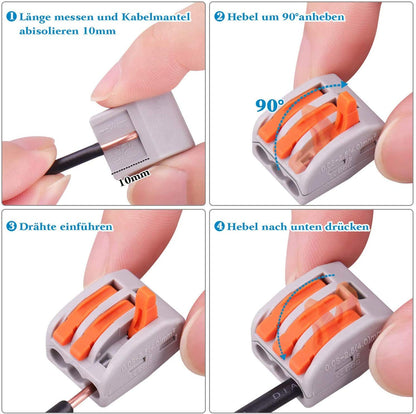 Set 60 conectori doza pentru conductori electrici, cleme cablu cu 20 piese cu 2 pini, 30 piese cu 3 pini, 10 piese cu 5 pini, conectare rapida prin clema