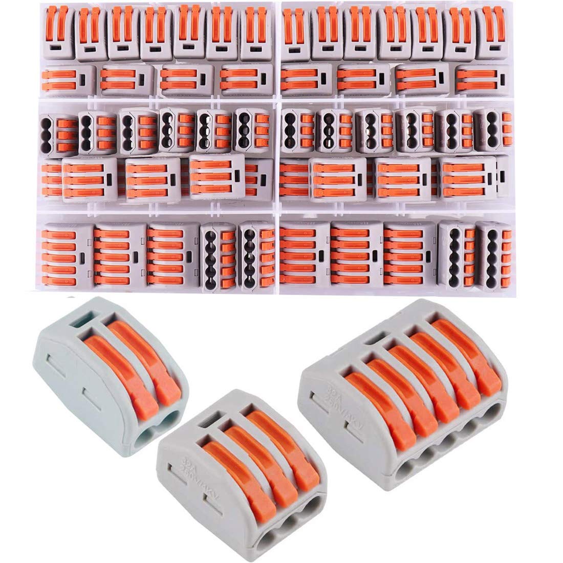 Set 60 conectori doza pentru conductori electrici, cleme cablu cu 20 piese cu 2 pini, 30 piese cu 3 pini, 10 piese cu 5 pini, conectare rapida prin clema