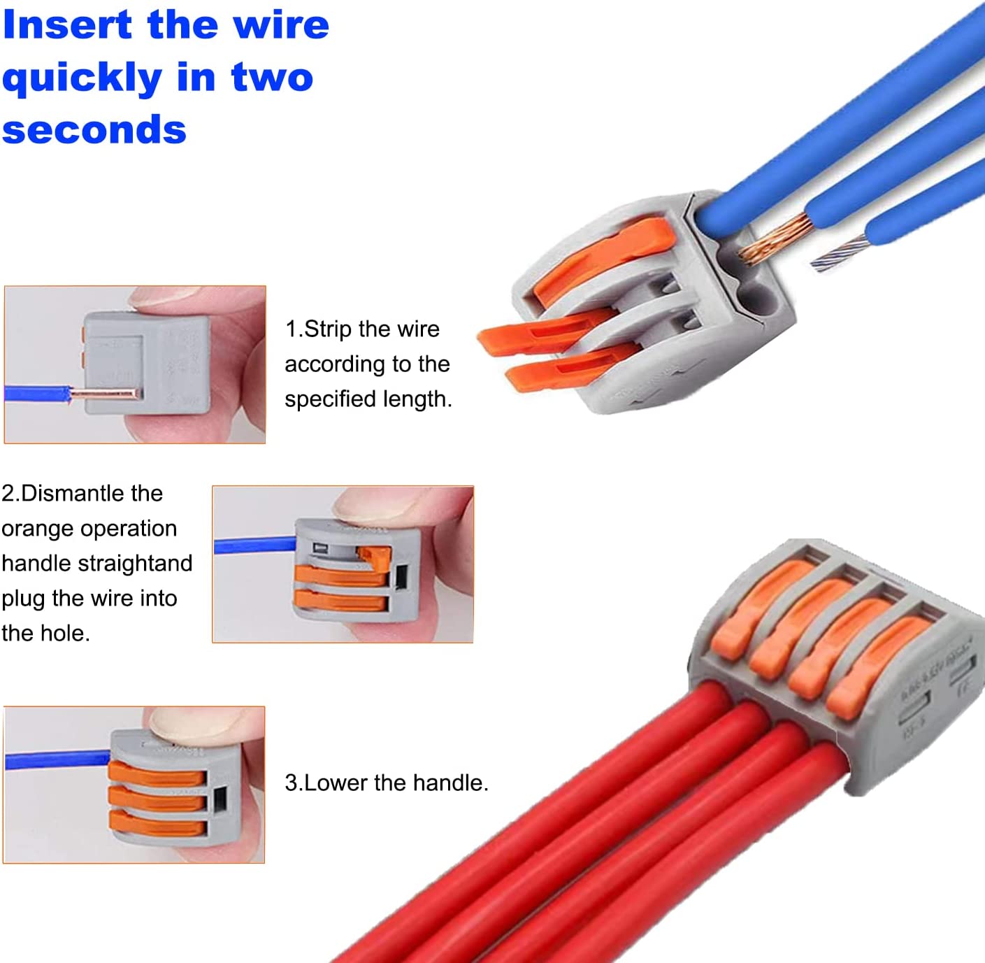 Set 100 conectori doza, cleme cablu cu eliberare rapida, 45 piese 3 pini, 40 piese cu 2 pini, 10 piese cu 5 pini si 5 piese cu 8 pini, pentru conductori electrici