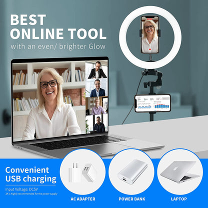 Lampa circulara Ring Light 10 inch LED RGB profesionala cu trepied reglabil si 2 suporturi pentru smartphone, cu telecomanda, 16 culori, RGB dinamic in 26 moduri si 4 moduri blit, USB, pentru machiaj, streaming live