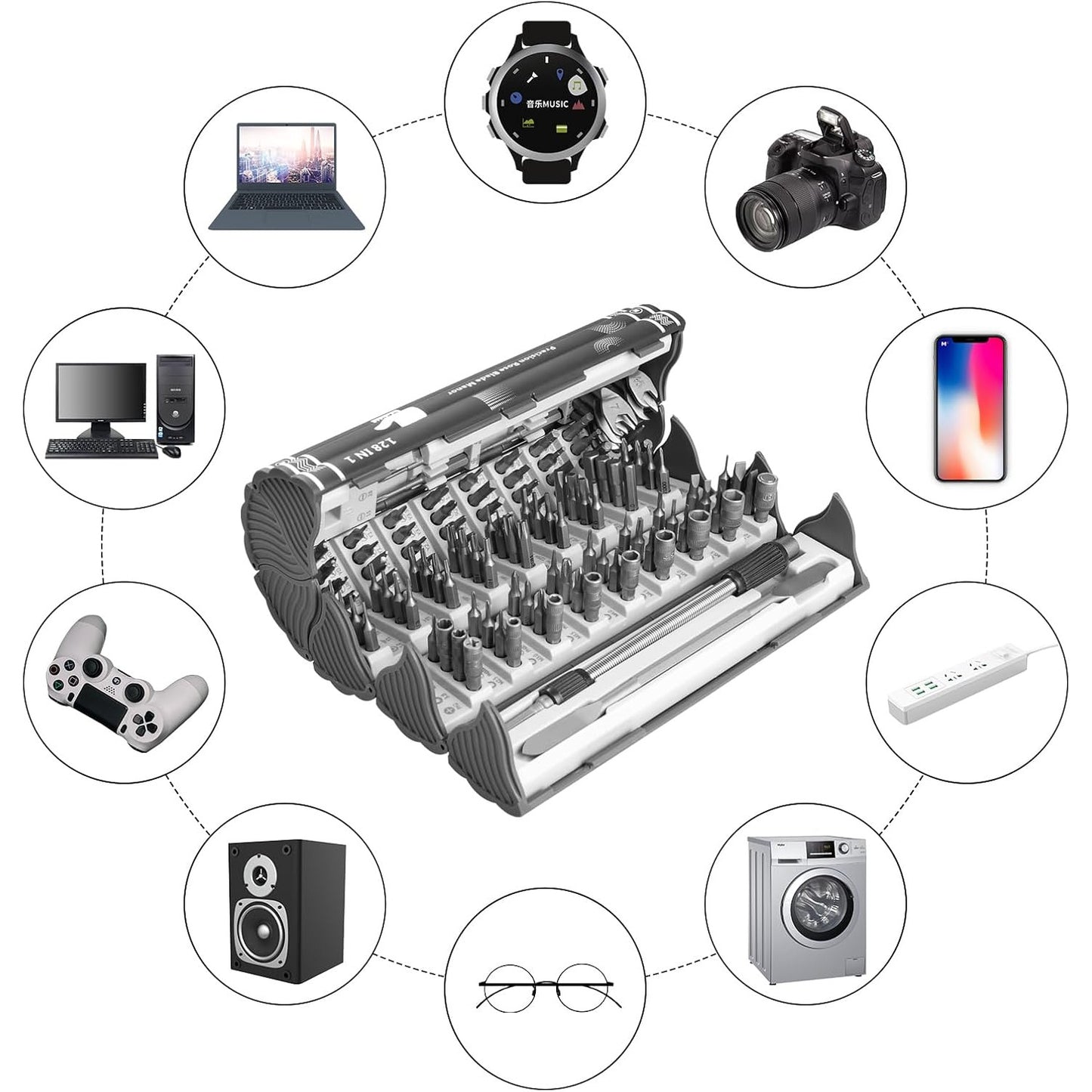 Set surubelnite de precizie pentru reparatii electronice 139 in 1, cu ax extensibil flexibil, cap magnetic, maner ergonomic, compatibile cu iPhone, iPad, Switch, PS4, Laptop, ochelari, electrocasnice