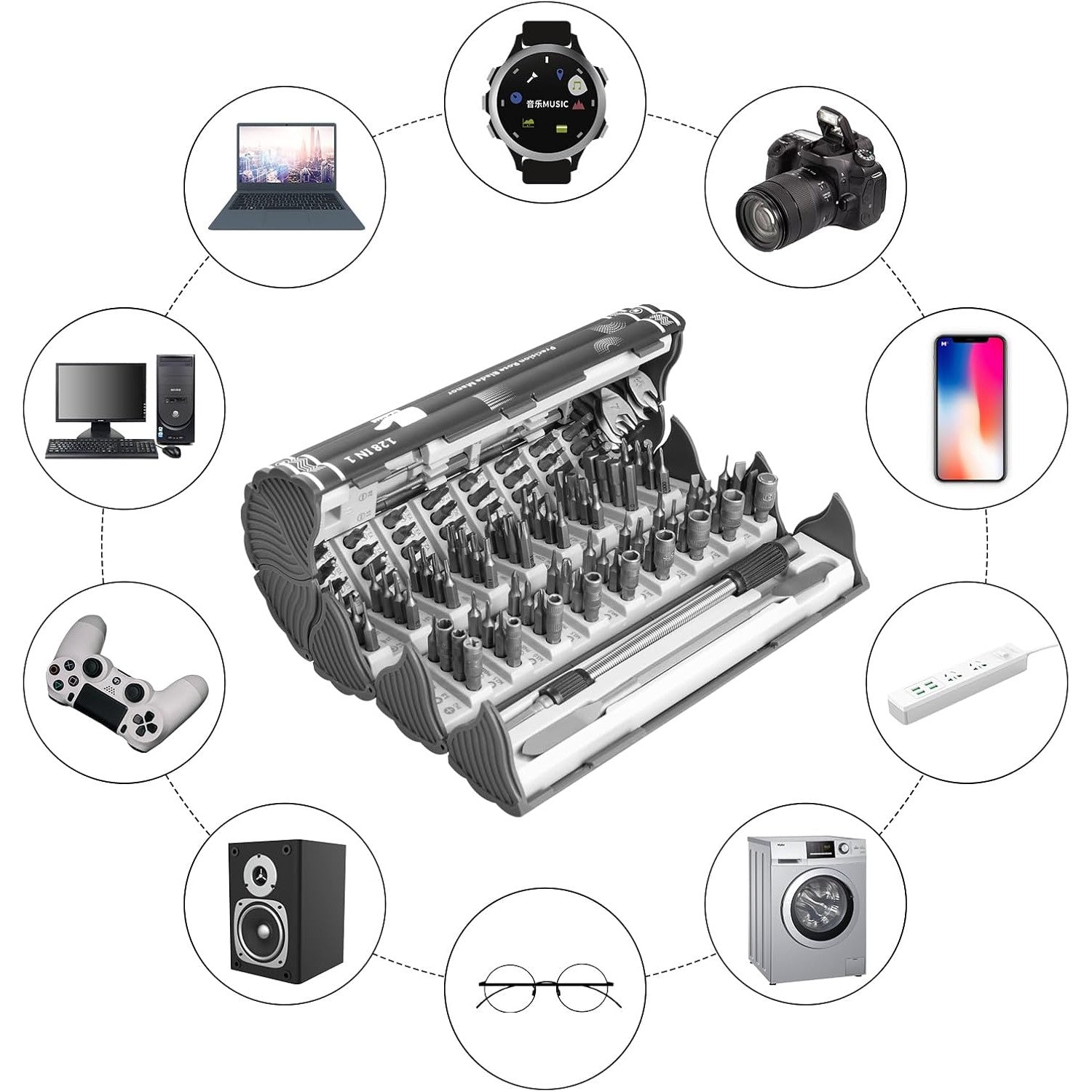 Set surubelnite de precizie pentru reparatii electronice 139 in 1, cu ax extensibil flexibil, cap magnetic, maner ergonomic, compatibile cu iPhone, iPad, Switch, PS4, Laptop, ochelari, electrocasnice