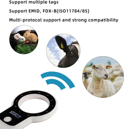Cititor cipuri animale portabil, cu display OLED, reincarcabil, suporta tehnologie ISO 11784/11785 si ID64 RFID, stocare date, pentru caini, pisici si crotalii ureche