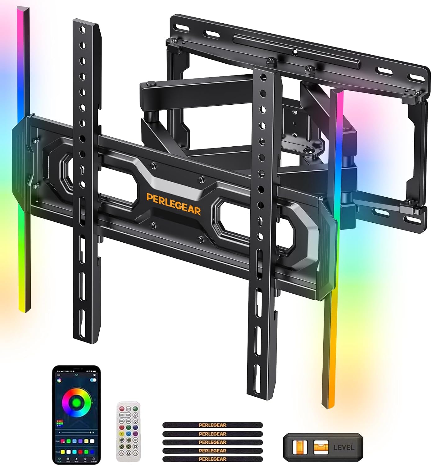 Suport TV de perete, universal, LED cu Sincronizare Muzicala, brat reglabil, diagonala de 26-65 inch, suporta greutate pana la 45 kg, VESA 400 x 400 mm