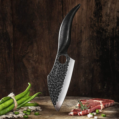 Cutit japonez 29.5 cm lucrat manual, lama forjata din otel carbon, Full Tang cu maner din otel inoxidabil , Universal, pentru Bucatarie, Feliat, Transat, Restaurant, Camping, cu husa din piele