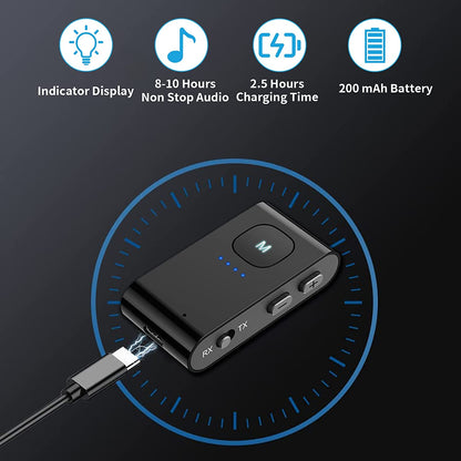Adaptor Bluetooth 5.0, transmitator si receptor audio cu slot card, mufa jack, cu microfon incorporat, accepta apeluri hands-free, pentru masina, PC, smartphone casti