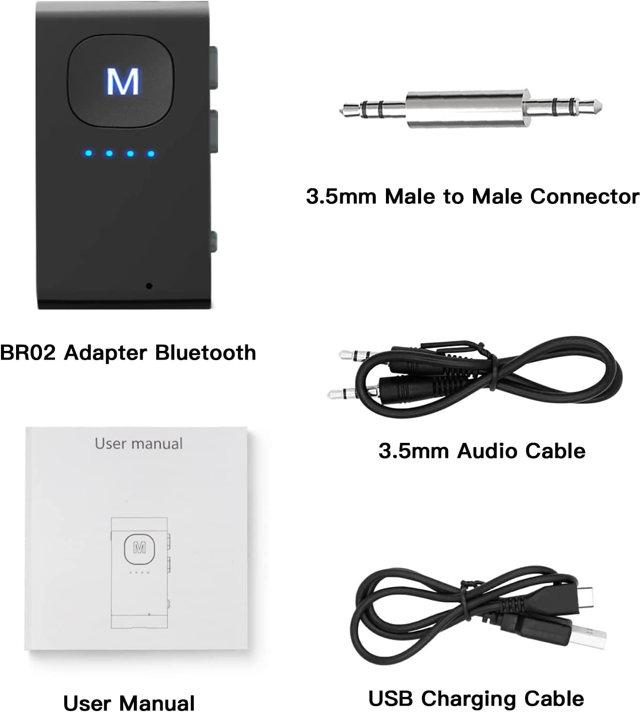 Adaptor Bluetooth 5.0, transmitator si receptor audio cu slot card, mufa jack, cu microfon incorporat, accepta apeluri hands-free, pentru masina, PC, smartphone casti