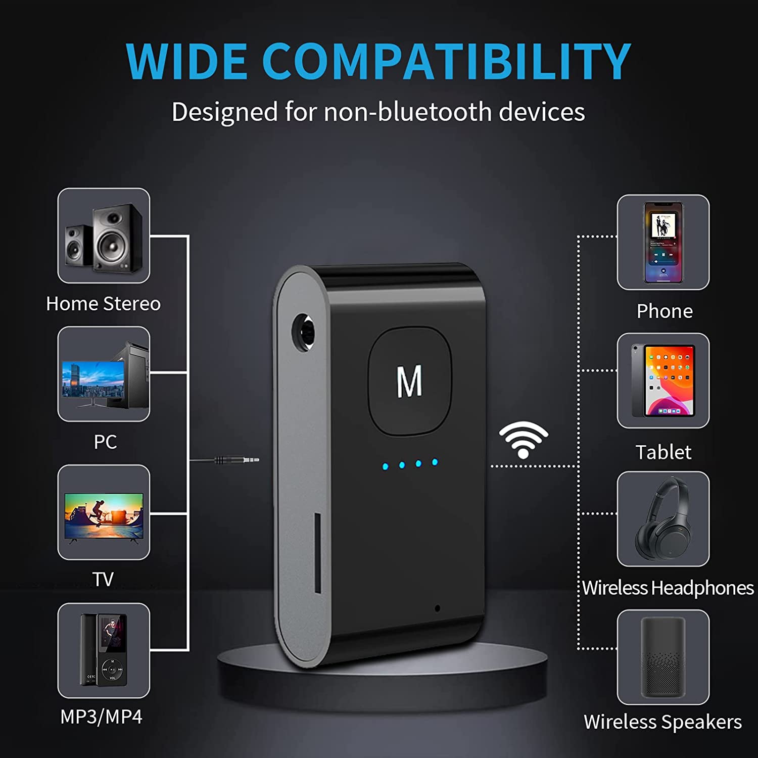 Adaptor Bluetooth 5.0, transmitator si receptor audio cu slot card, mufa jack, cu microfon incorporat, accepta apeluri hands-free, pentru masina, PC, smartphone casti