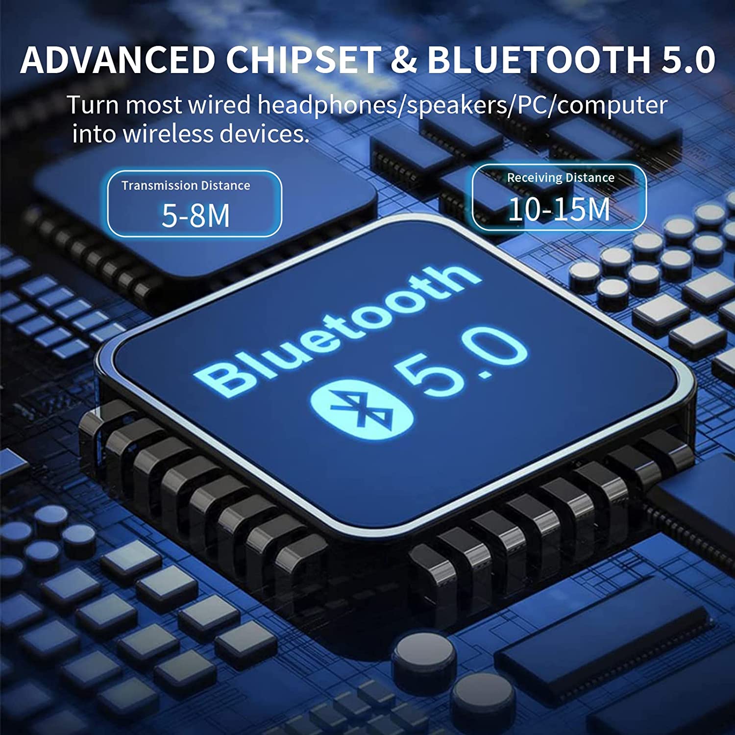 Adaptor Bluetooth 5.0, transmitator si receptor audio cu slot card, mufa jack, cu microfon incorporat, accepta apeluri hands-free, pentru masina, PC, smartphone casti