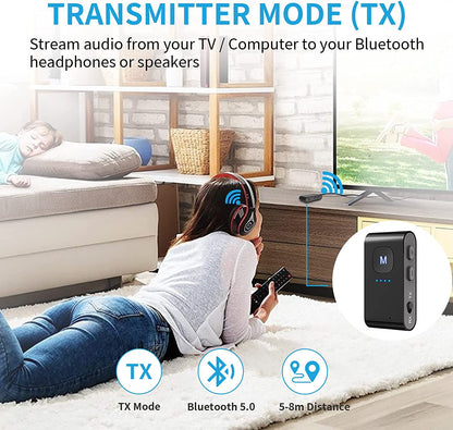 Adaptor Bluetooth 5.0, transmitator si receptor audio cu slot card, mufa jack, cu microfon incorporat, accepta apeluri hands-free, pentru masina, PC, smartphone casti