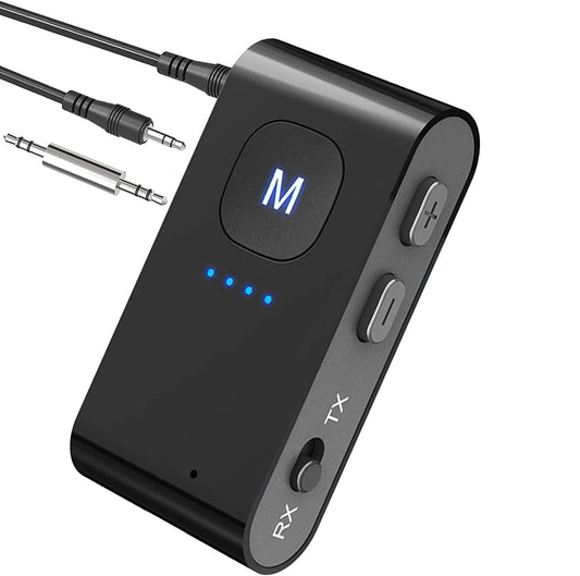 Adaptor Bluetooth 5.0, transmitator si receptor audio cu slot card, mufa jack, cu microfon incorporat, accepta apeluri hands-free, pentru masina, PC, smartphone casti