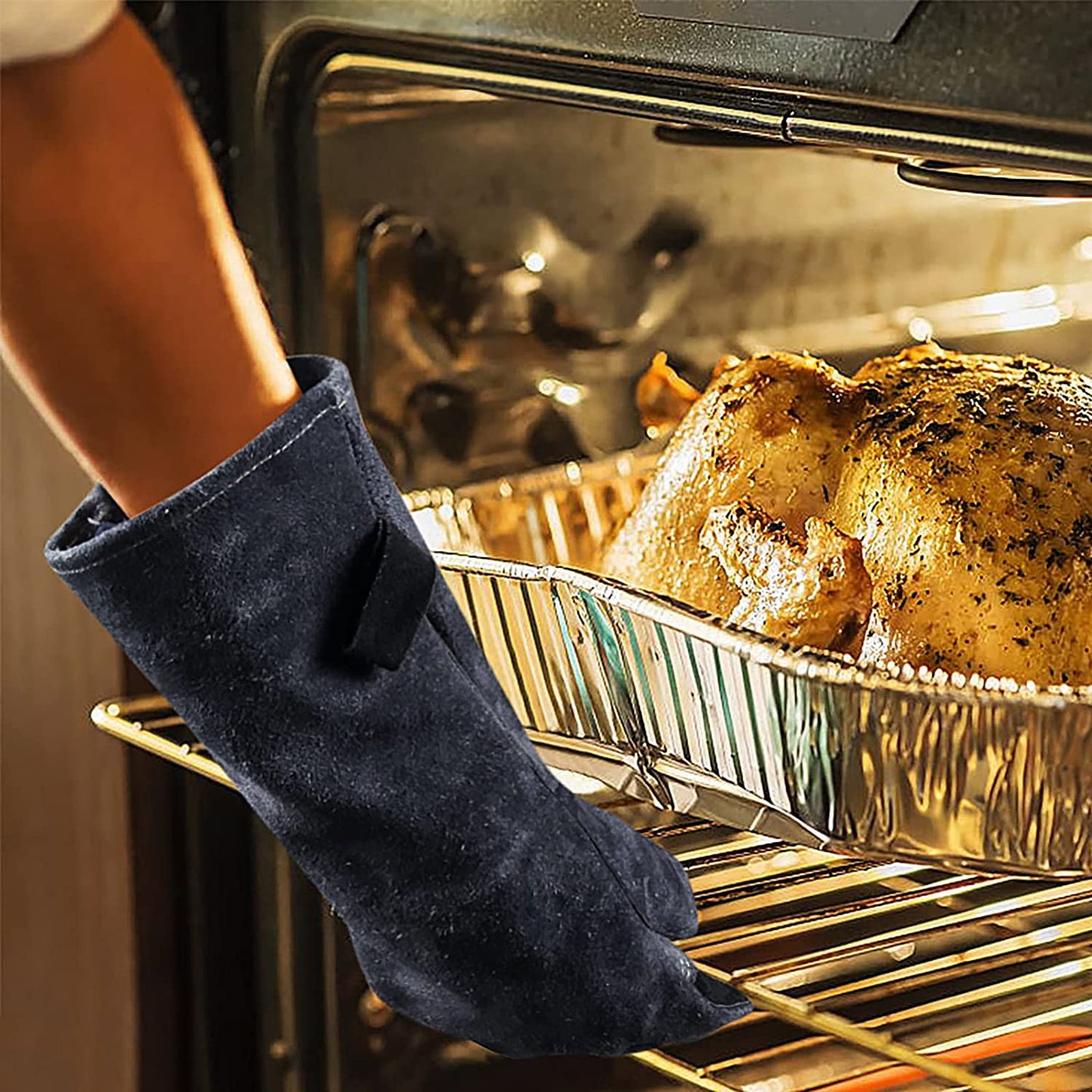 Manusi termorezistente pentru gratar, cuptor bucatarie, sudura, din piele, rezistente la caldura 500°C