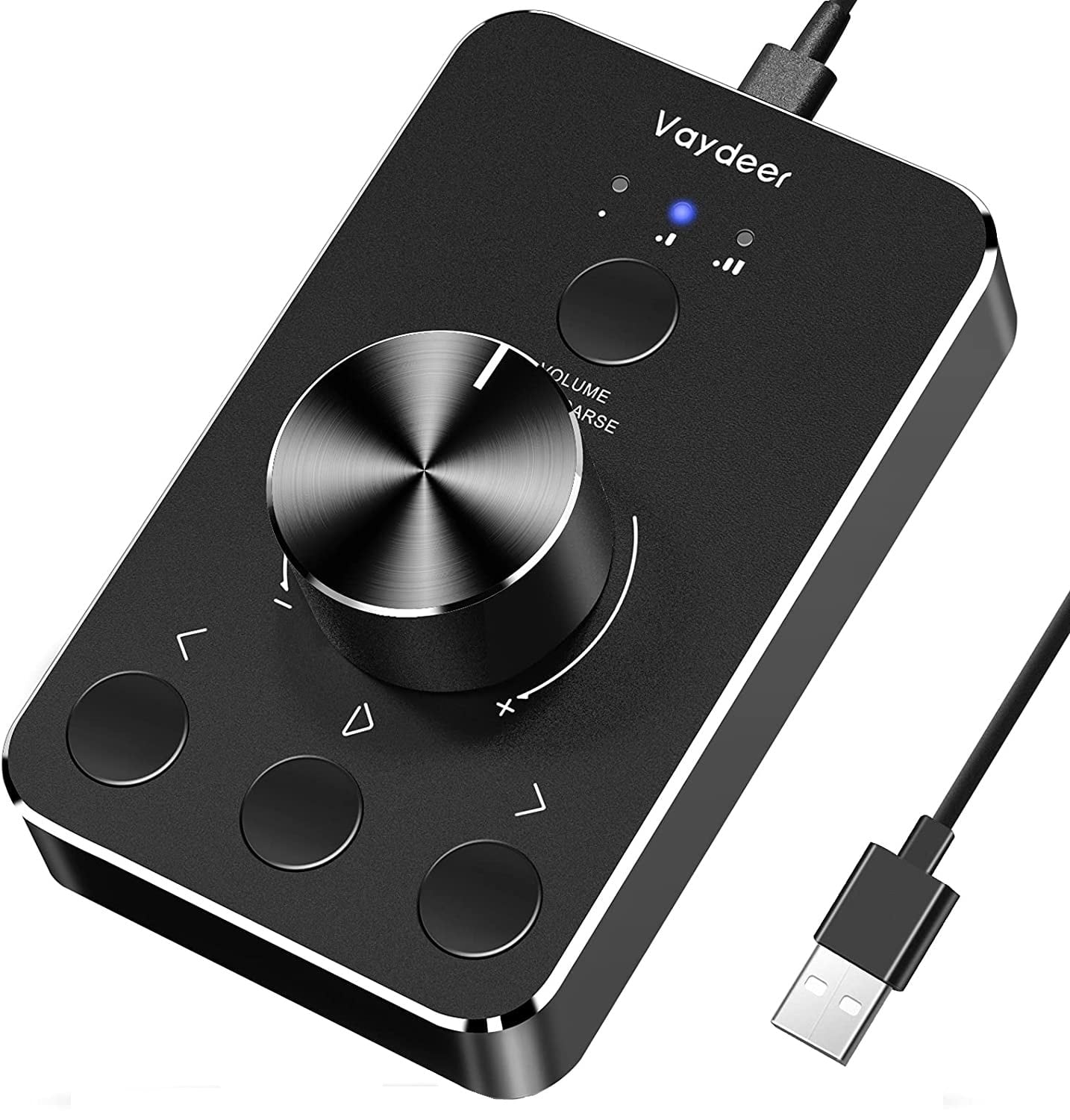 Placa de control sunet USB, cu buton dual pentru volum si mute, din aluminiu, plug & play, compatibil Mac OS, Windows, Linux, negru