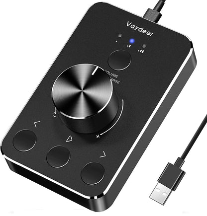 Placa de control sunet USB, cu buton dual pentru volum si mute, din aluminiu, plug & play, compatibil Mac OS, Windows, Linux, negru