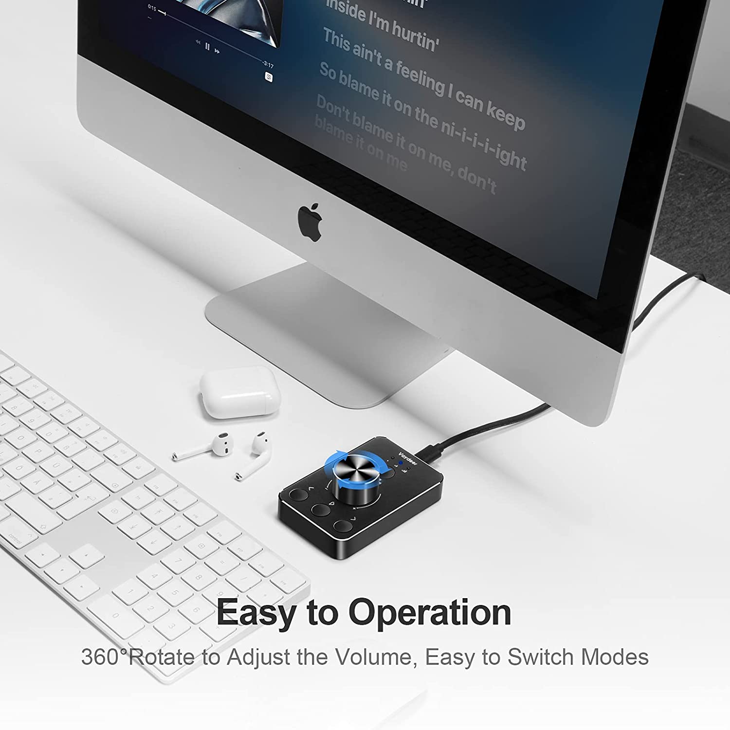 Placa de control sunet USB, cu buton dual pentru volum si mute, din aluminiu, plug & play, compatibil Mac OS, Windows, Linux, negru