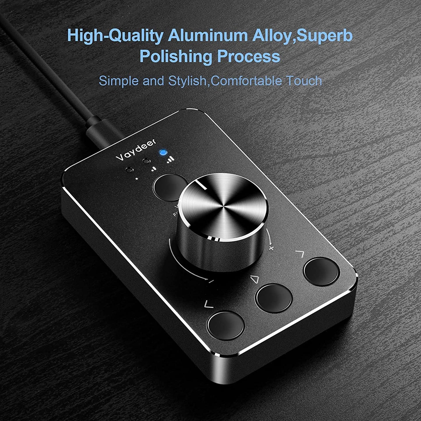Placa de control sunet USB, cu buton dual pentru volum si mute, din aluminiu, plug & play, compatibil Mac OS, Windows, Linux, negru