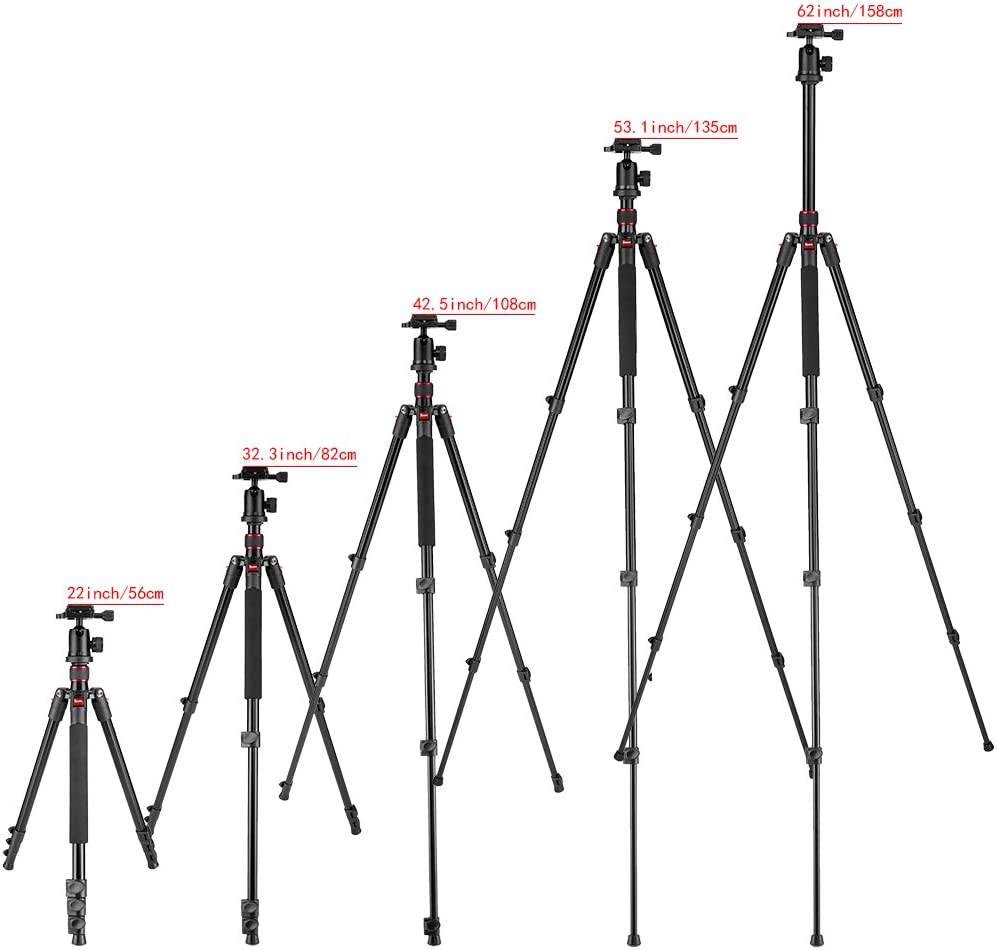 Trepied foto telescopic Neewer 56-158 cm, cap cu bila cu placa de eliberare rapida, suruv 1/4 inch, picioare rotative 180 grade, cu geanta de protectie si transport, capacitate de incarcare pana la 8 kg, pentru camera foto, video