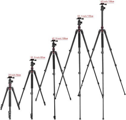 Trepied foto telescopic Neewer 56-158 cm, cap cu bila cu placa de eliberare rapida, suruv 1/4 inch, picioare rotative 180 grade, cu geanta de protectie si transport, capacitate de incarcare pana la 8 kg, pentru camera foto, video