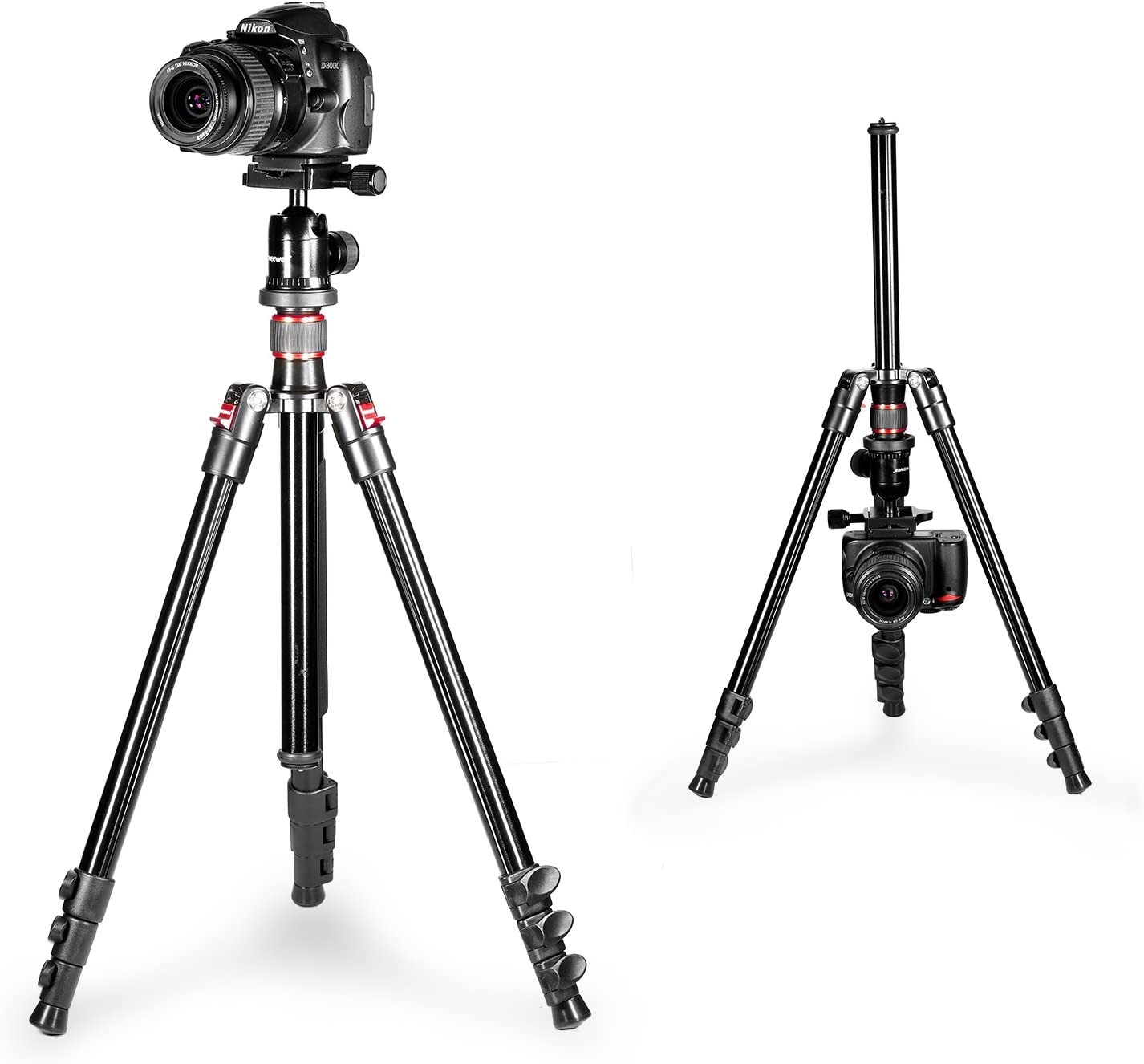 Trepied foto telescopic Neewer 56-158 cm, cap cu bila cu placa de eliberare rapida, suruv 1/4 inch, picioare rotative 180 grade, cu geanta de protectie si transport, capacitate de incarcare pana la 8 kg, pentru camera foto, video