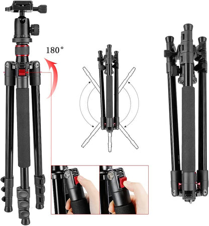 Trepied foto telescopic Neewer 56-158 cm, cap cu bila cu placa de eliberare rapida, suruv 1/4 inch, picioare rotative 180 grade, cu geanta de protectie si transport, capacitate de incarcare pana la 8 kg, pentru camera foto, video