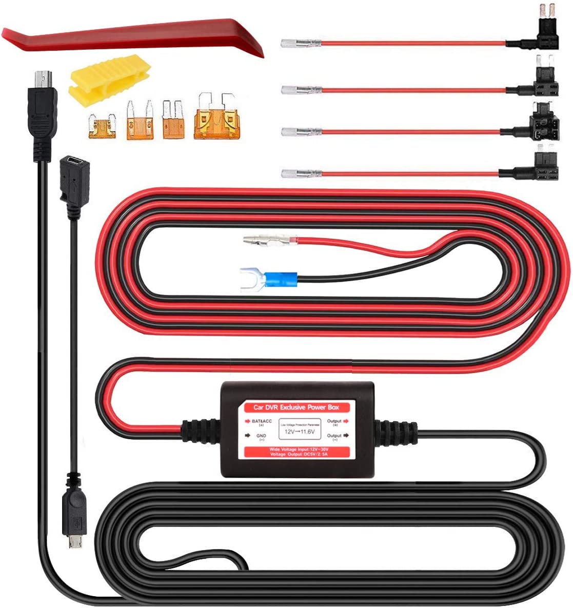 Kit pentru camera de bord cu transformator 12-24V la 5V cu mini USB, cu adaptor circuit suplimentar ACN/ACS/ACU/ACZ si adaptor micro USB, pentru masina, SUV, camion