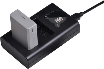 Set 2 acumulatori LP-E5 1500 mAh cu incarcator dublu cu indicator LED si port Micro USB si USB C, pentru Canon LP-E5, Canon EOS Rebel XS, Rebel T1i, Rebel XSi, 1000D, 500D, 450D, Kiss X3, Kiss X2 si Kiss F