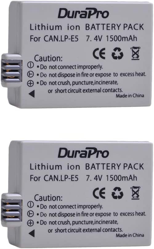 Set 2 acumulatori LP-E5 1500 mAh cu incarcator dublu cu indicator LED si port Micro USB si USB C, pentru Canon LP-E5, Canon EOS Rebel XS, Rebel T1i, Rebel XSi, 1000D, 500D, 450D, Kiss X3, Kiss X2 si Kiss F