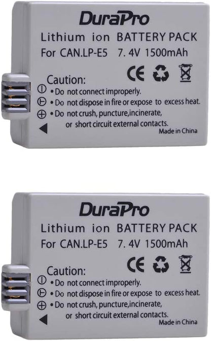 Set 2 acumulatori LP-E5 1500 mAh cu incarcator dublu cu indicator LED si port Micro USB si USB C, pentru Canon LP-E5, Canon EOS Rebel XS, Rebel T1i, Rebel XSi, 1000D, 500D, 450D, Kiss X3, Kiss X2 si Kiss F