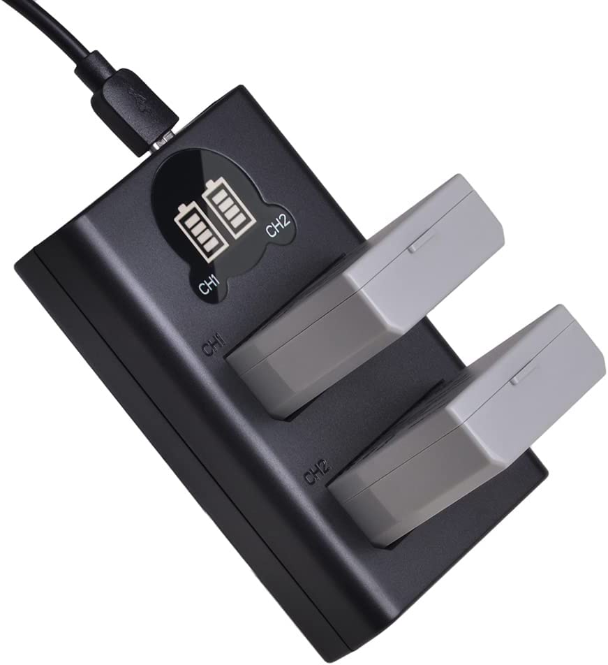 Set 2 acumulatori LP-E5 1500 mAh cu incarcator dublu cu indicator LED si port Micro USB si USB C, pentru Canon LP-E5, Canon EOS Rebel XS, Rebel T1i, Rebel XSi, 1000D, 500D, 450D, Kiss X3, Kiss X2 si Kiss F