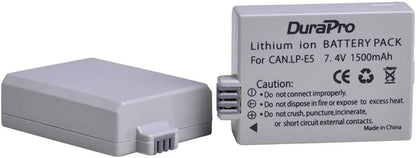 Set 2 acumulatori LP-E5 1500 mAh cu incarcator dublu cu indicator LED si port Micro USB si USB C, pentru Canon LP-E5, Canon EOS Rebel XS, Rebel T1i, Rebel XSi, 1000D, 500D, 450D, Kiss X3, Kiss X2 si Kiss F