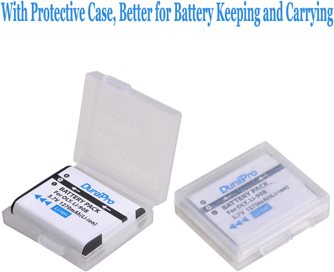 Set 2 acumulatori LI-90B 1270 mAh si incarcator cu display LCD pentru Olympus Tough TG-5, TG Tracker, SH-1, SH-2, SP-100 IHS, Tough TG-1 iHS, Tough TG-2 iHS, Tough TG -3, Camera Tough TG-4,SH60, XZ-2 iHS