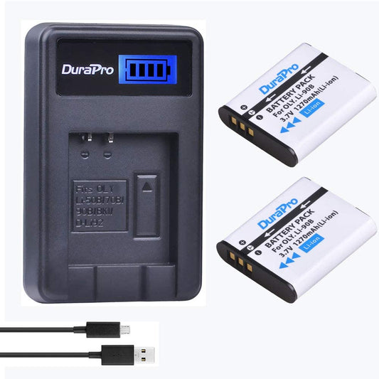 Set 2 acumulatori LI-90B 1270 mAh si incarcator cu display LCD pentru Olympus Tough TG-5, TG Tracker, SH-1, SH-2, SP-100 IHS, Tough TG-1 iHS, Tough TG-2 iHS, Tough TG -3, Camera Tough TG-4,SH60, XZ-2 iHS