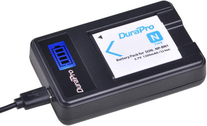 Set de 2 acumulatori NP-BN1 1200 mAh si incarcator cu display LCD, pentru Sony Cyber-Shot DSC-W800, DSC-WX220, DSC-W830, DSC-W810, Sony DSC-QX30, DSC-QX100, DSC-QX10