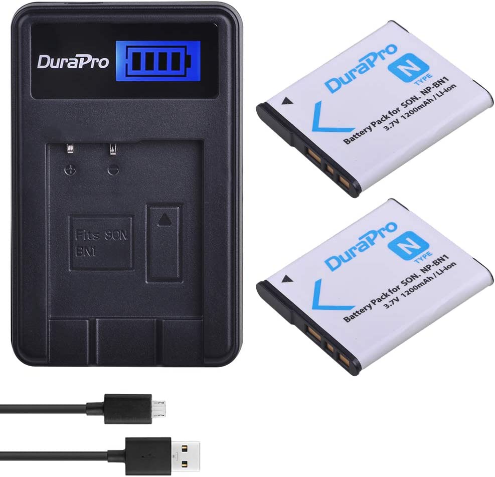 Set de 2 acumulatori NP-BN1 1200 mAh si incarcator cu display LCD, pentru Sony Cyber-Shot DSC-W800, DSC-WX220, DSC-W830, DSC-W810, Sony DSC-QX30, DSC-QX100, DSC-QX10